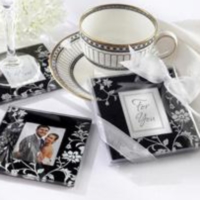 Elegant Black & White Glass Photo Coasters